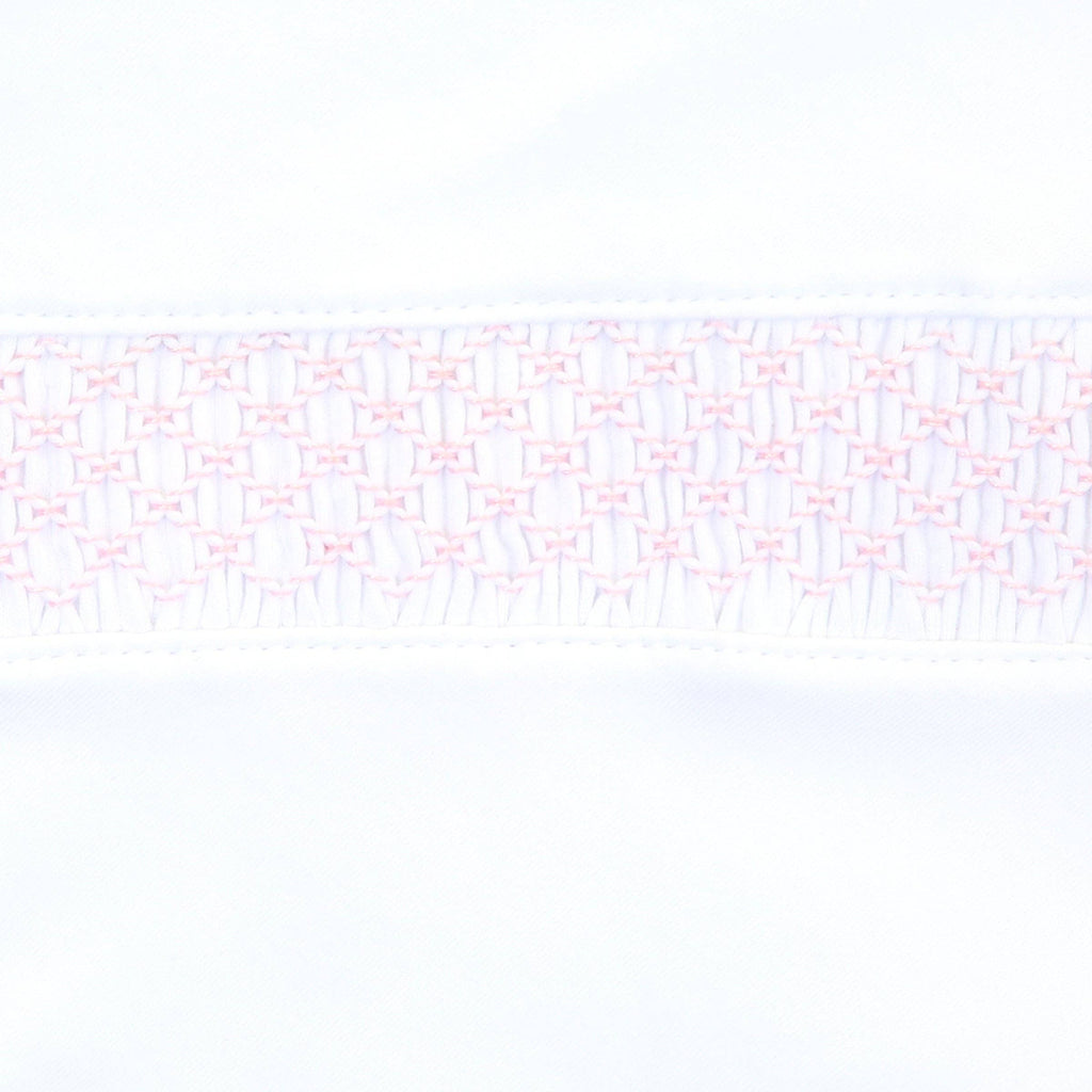 Essentials White with Pink Trim Smocked Footie