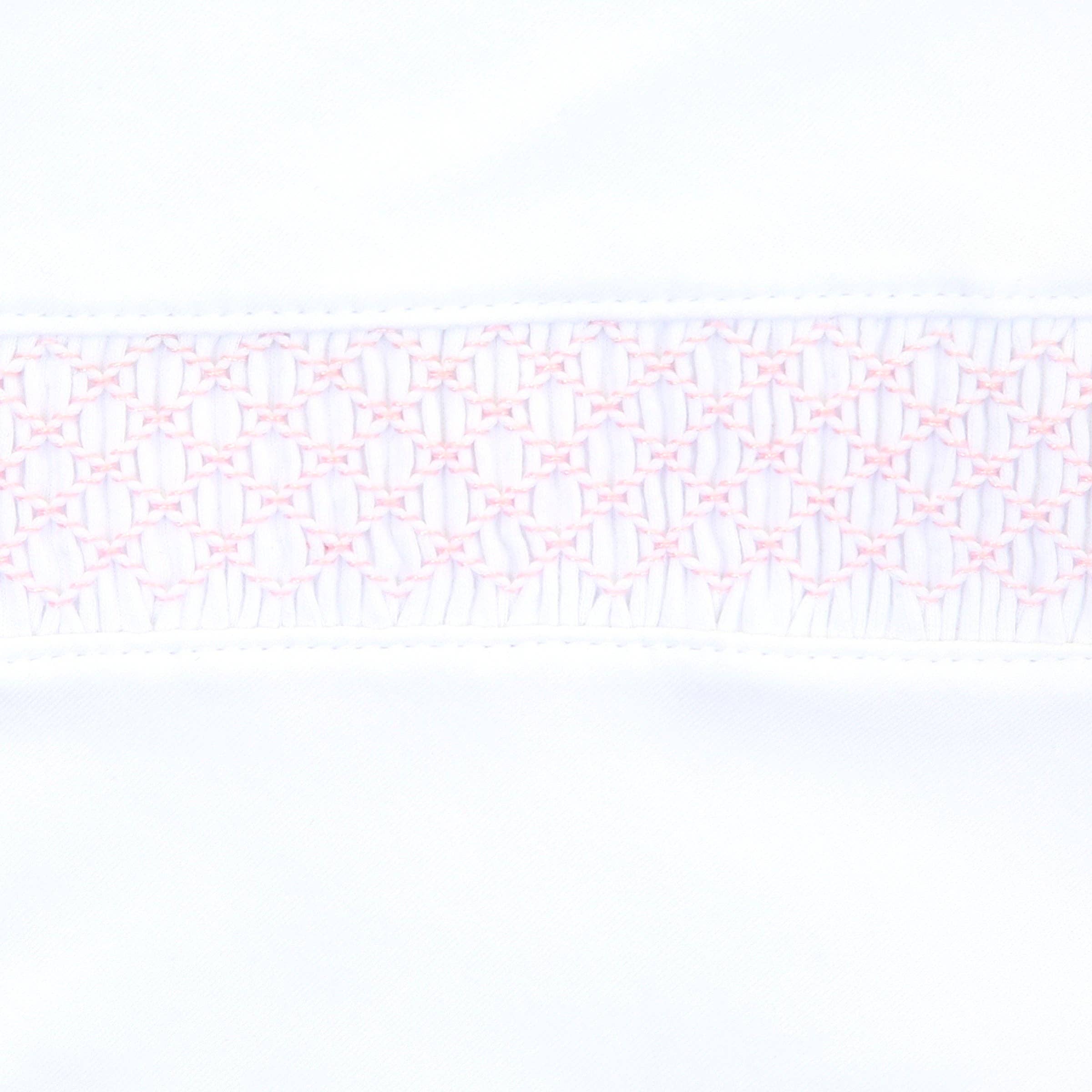 Essentials White with Pink Trim Smocked Footie