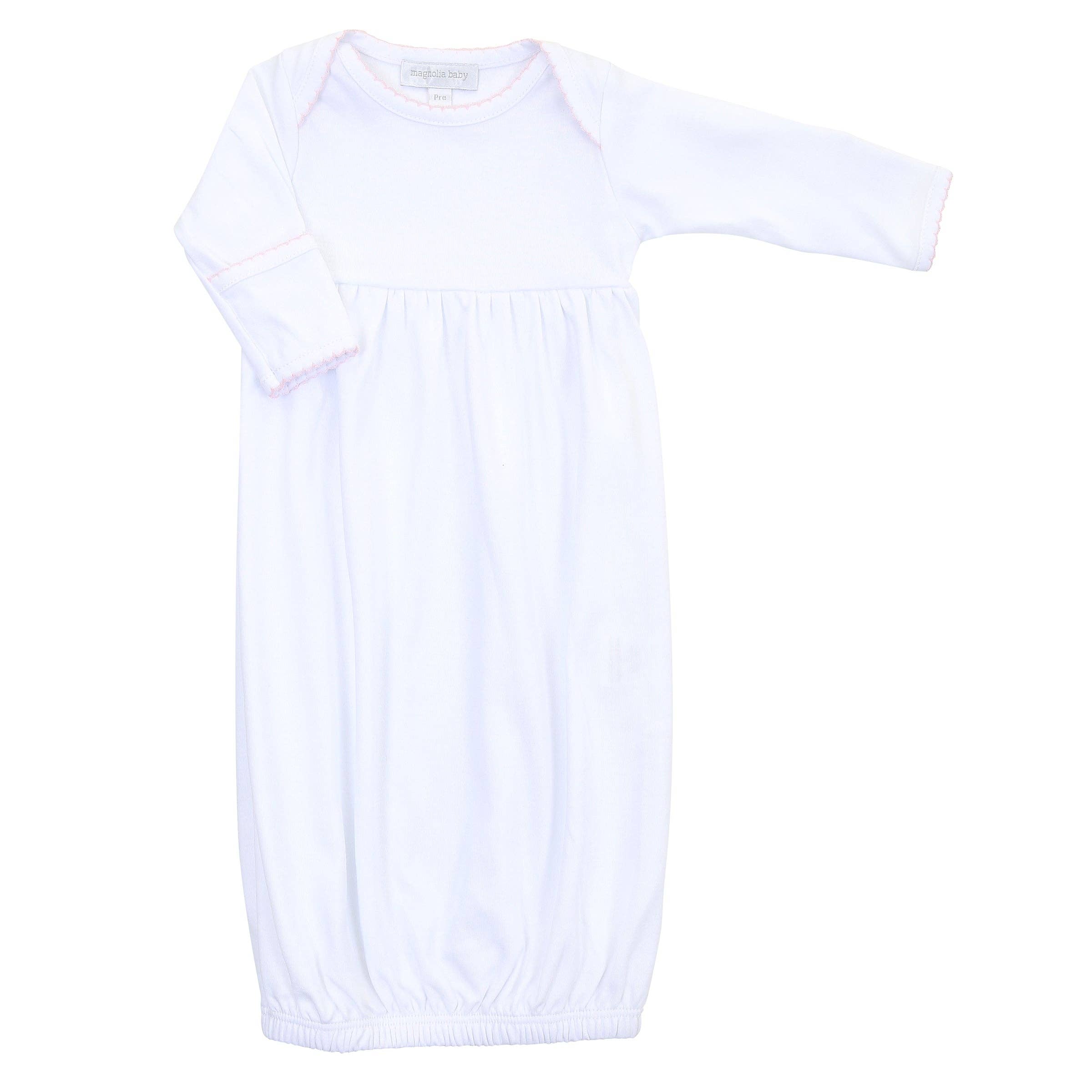 Solid Essentials White Gown with Pink Picot Trim