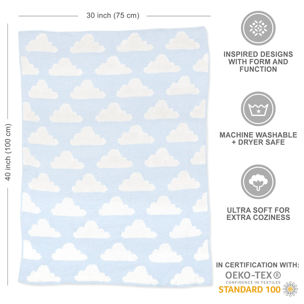 Chenille Baby Blanket - Blue Clouds