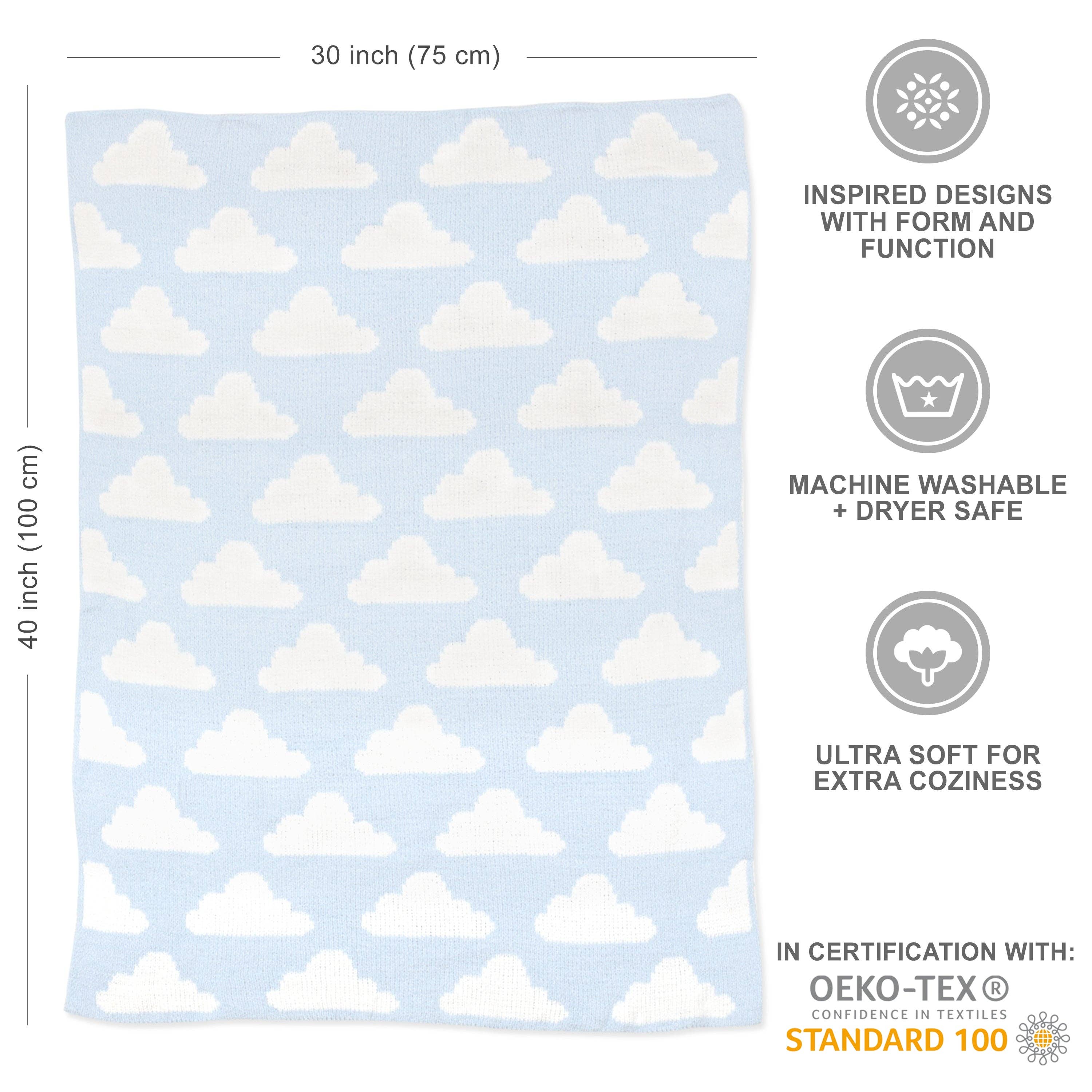 Chenille Baby Blanket - Blue Clouds