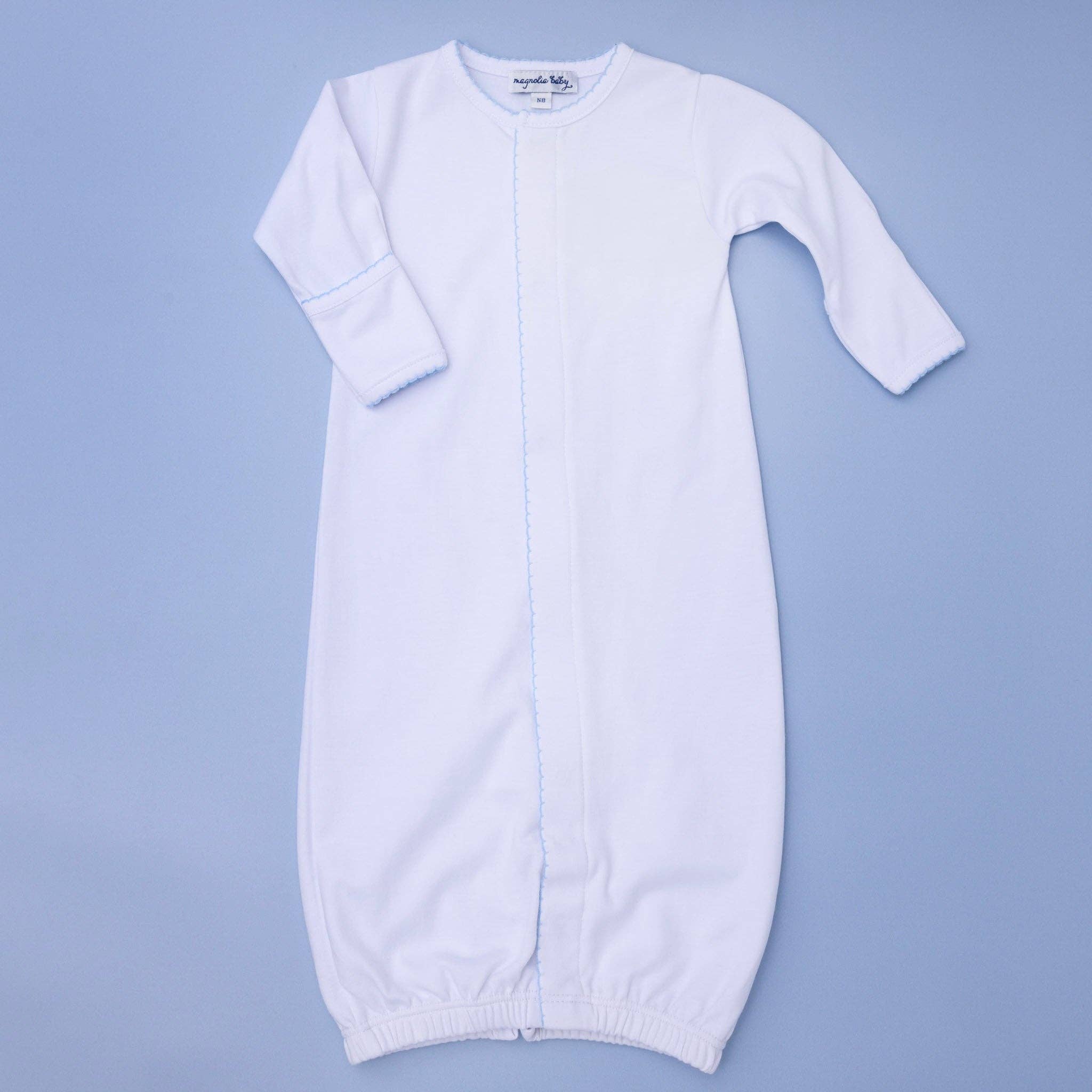 White Converter Gown with Blue Trim - Newborn Essential