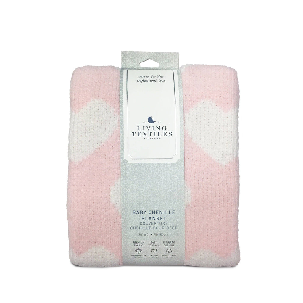 Chenille Baby Blanket - Pink Hearts