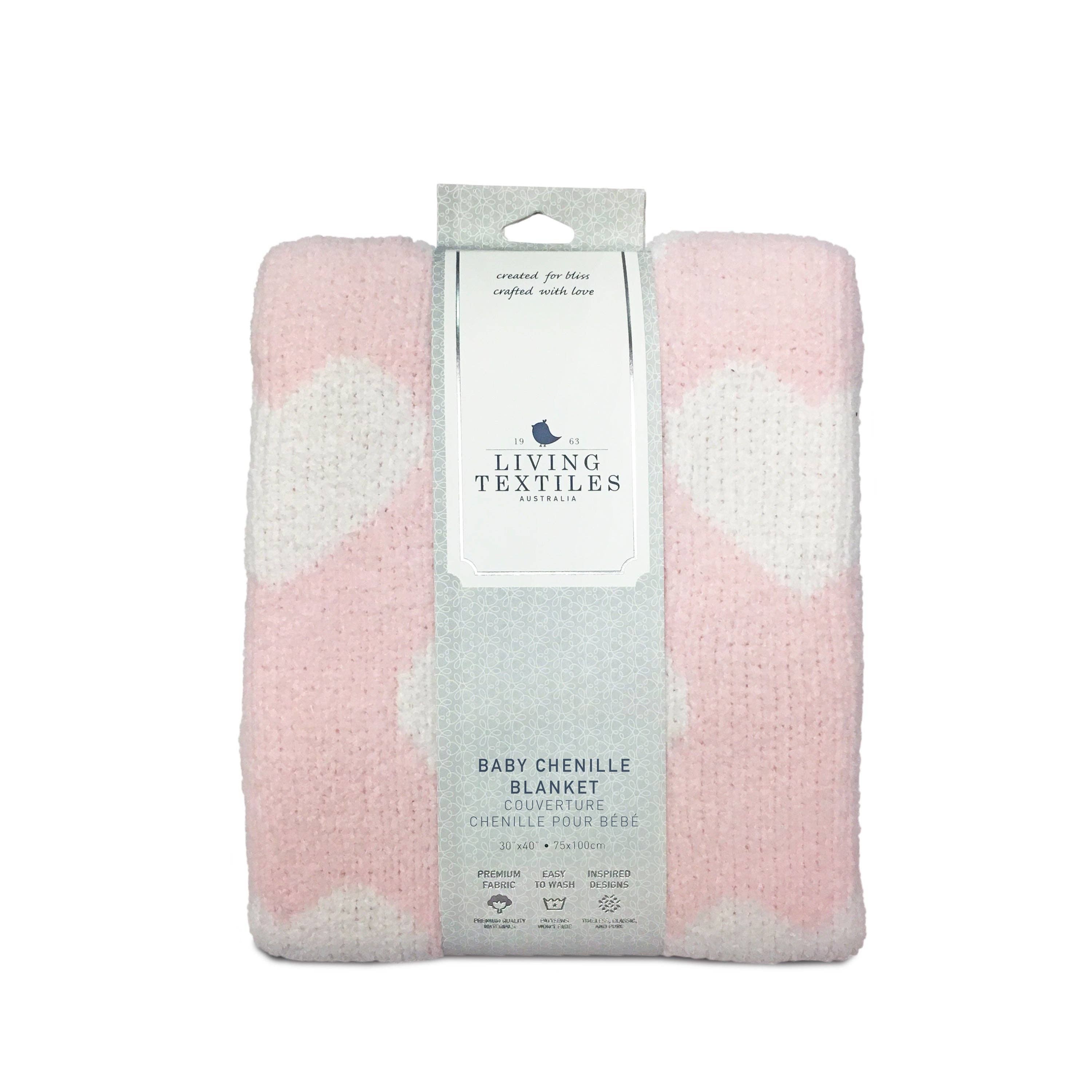 Chenille Baby Blanket - Pink Hearts