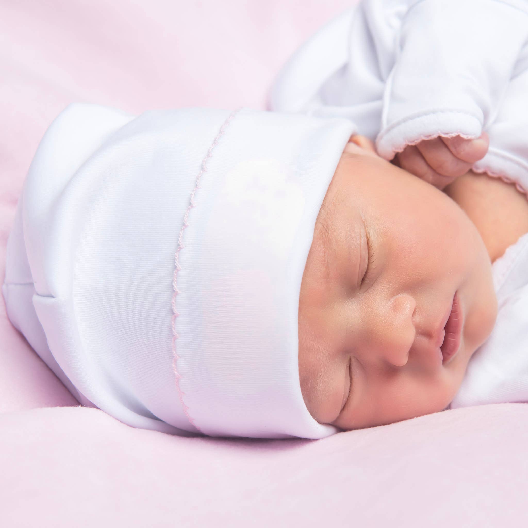 Essentials White Hat with Pink Trim