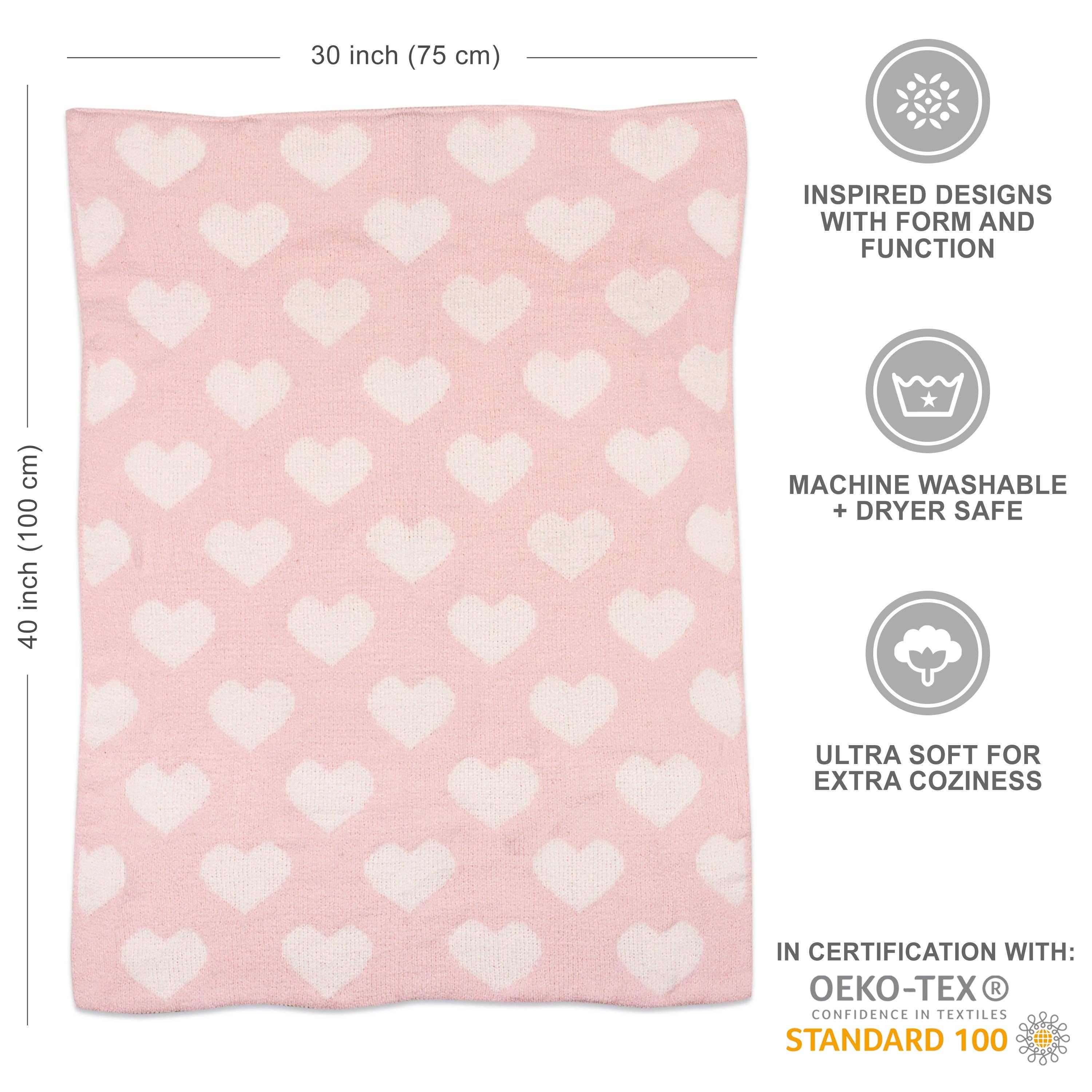 Chenille Baby Blanket - Pink Hearts
