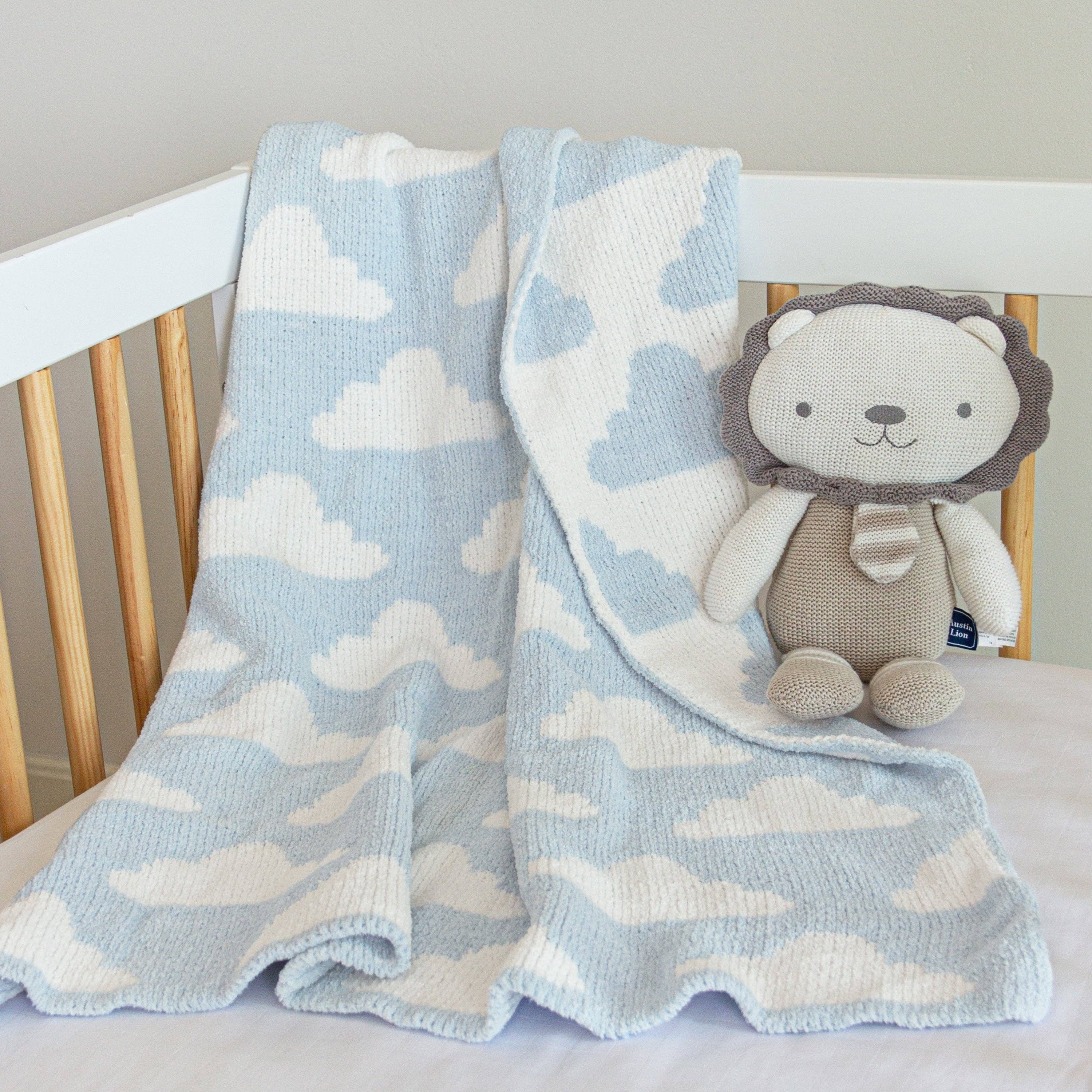 Chenille Baby Blanket - Blue Clouds