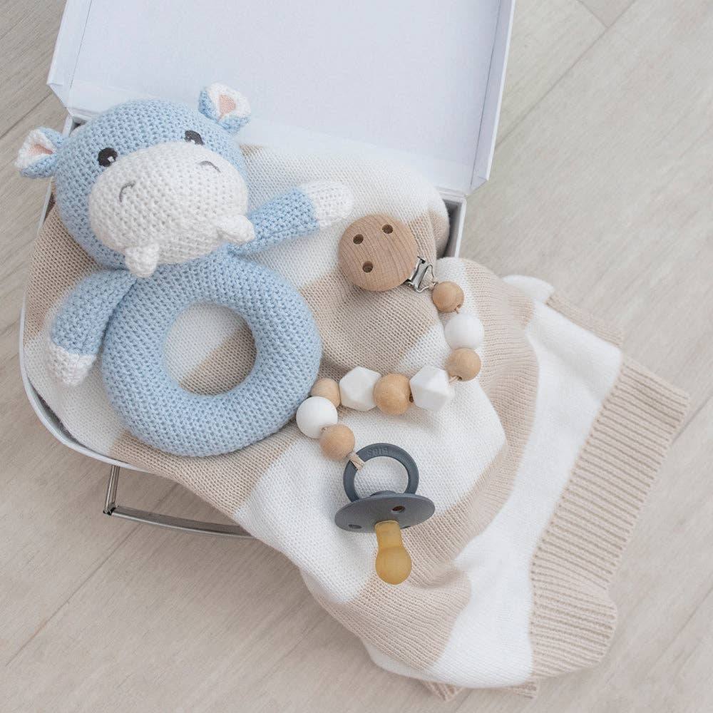 Whimsical Cotton Knit Baby Rattle | Henry Hippo