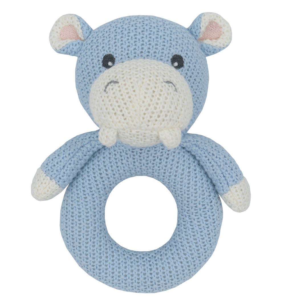Whimsical Cotton Knit Baby Rattle | Henry Hippo