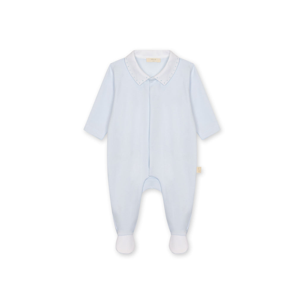 Blue Cotton Babygrow W/ Pique Collar