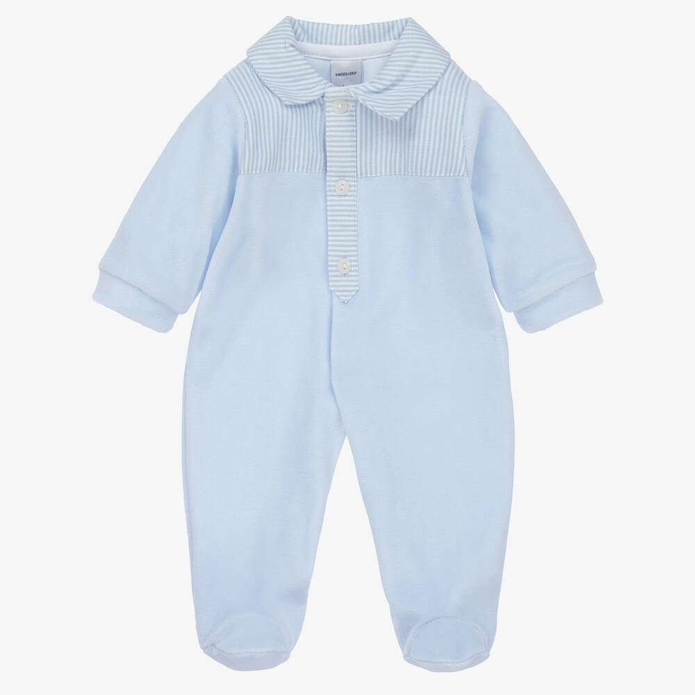 Boys Blue Velour Babygrow