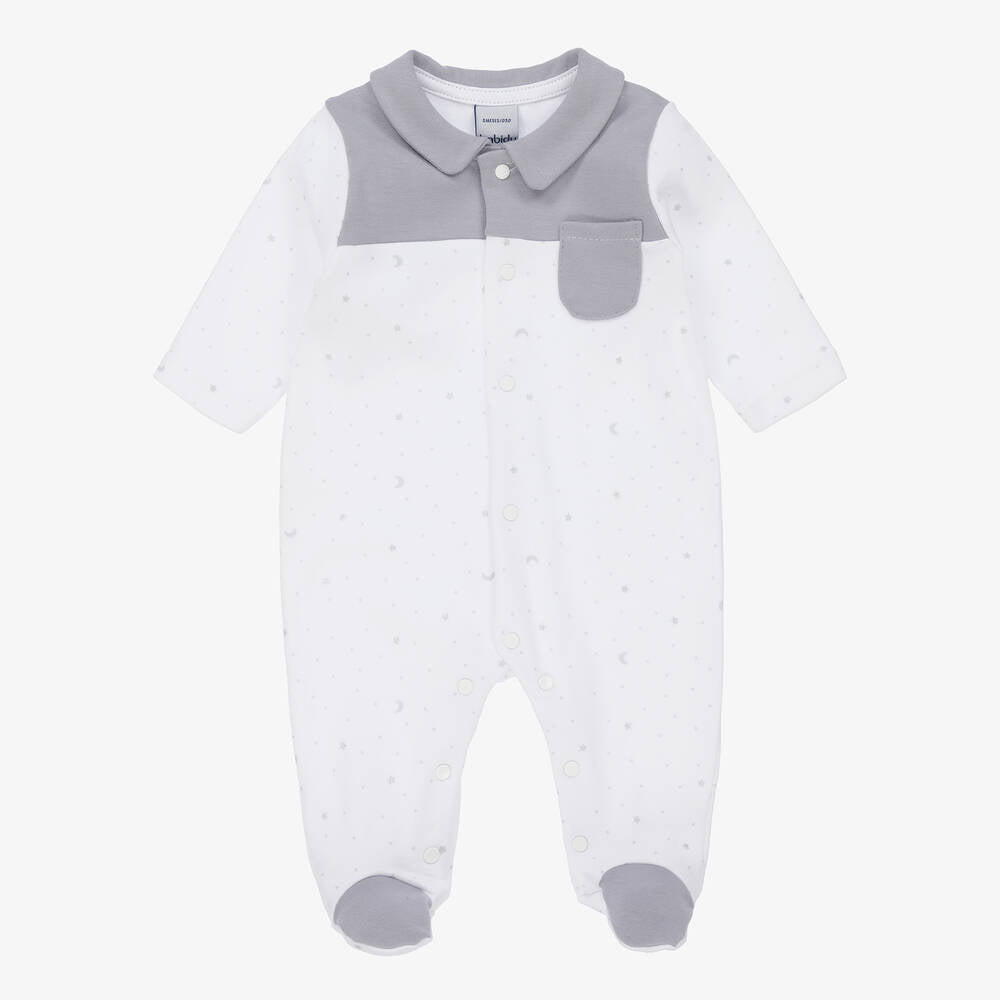 White & Grey Cotton Babygrow