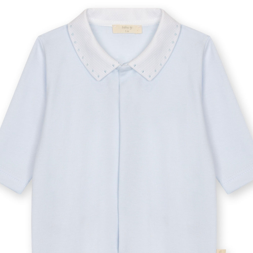 Blue Cotton Babygrow W/ Pique Collar