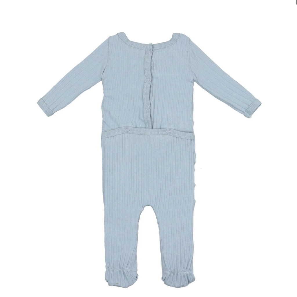 Ribbed Cotton Footie - Light Blue