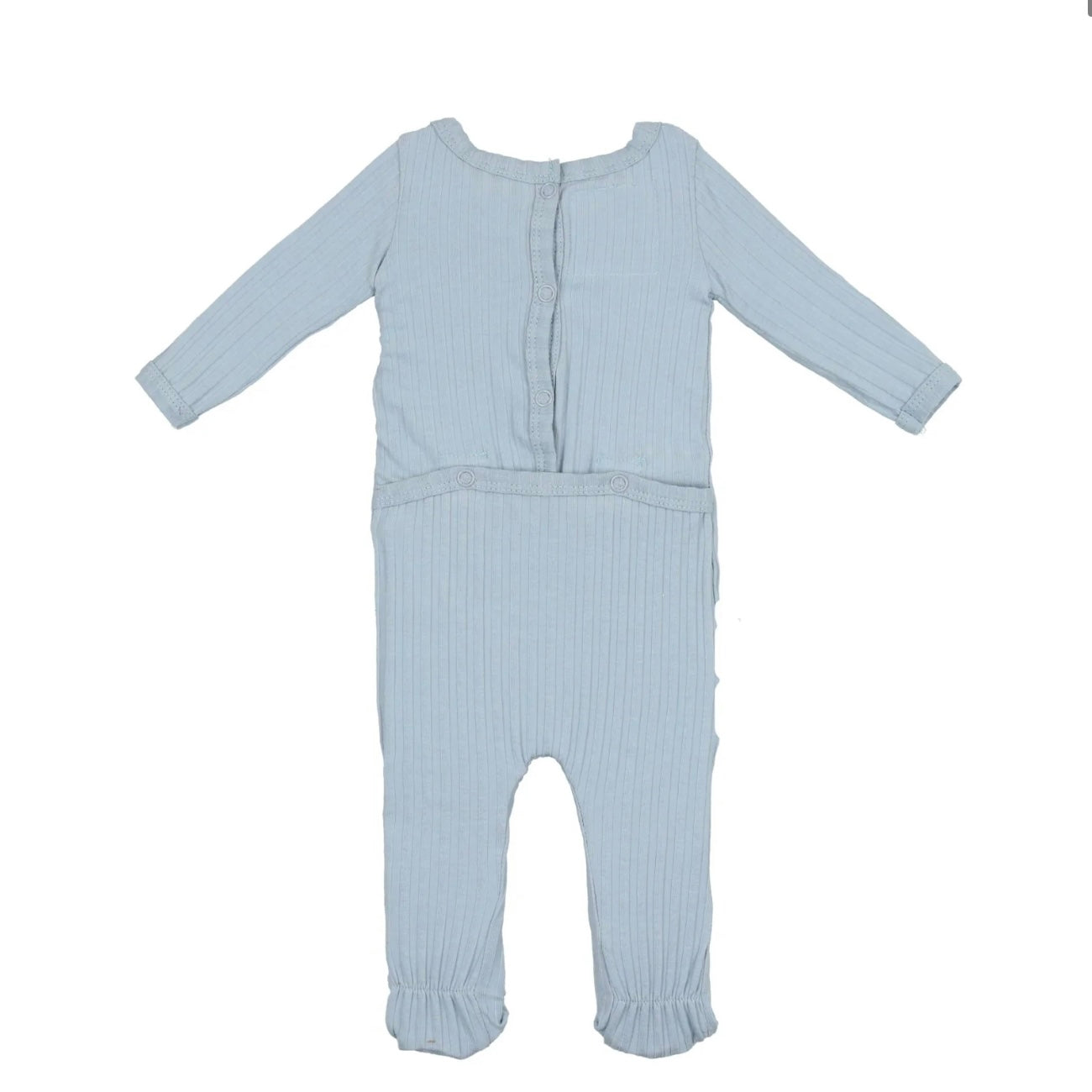 Ribbed Cotton Footie - Light Blue