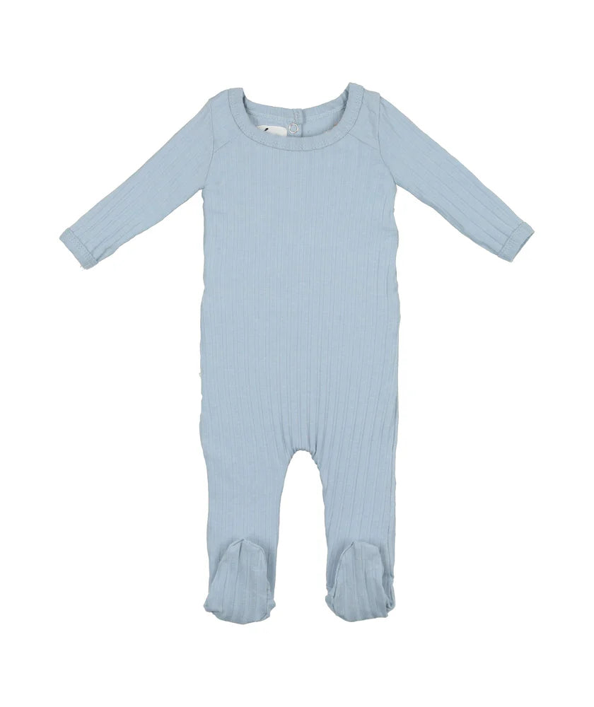 Ribbed Cotton Footie - Light Blue