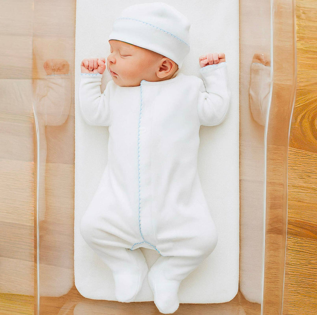 Solid Essentials White Footie with Light Blue Trim