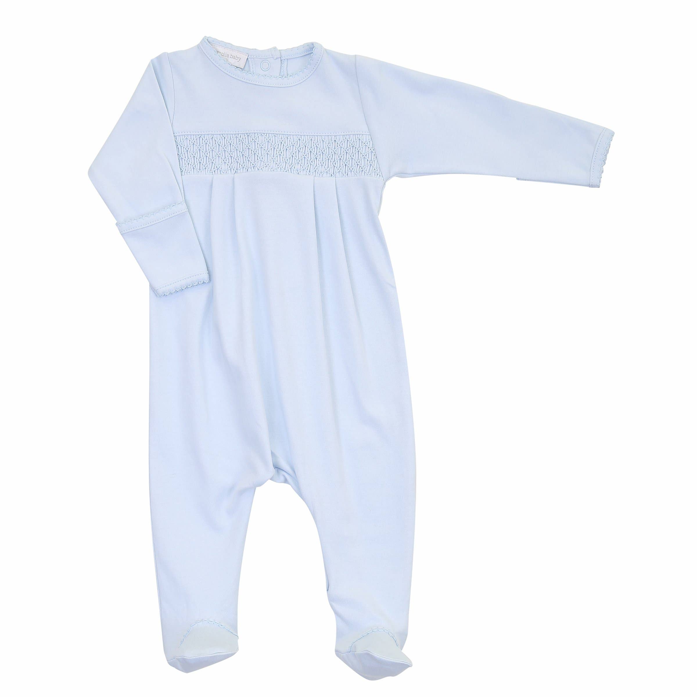 Essentials Solid Blue Smocked Footie